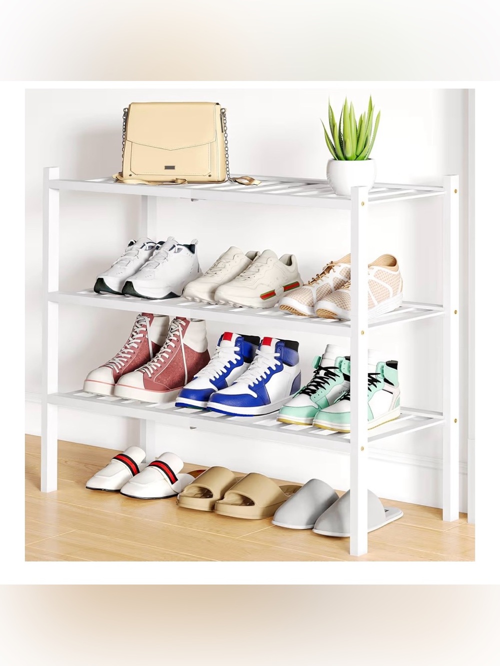 Bamboo Shoe Rack, 3 Tier Free Standing Wooden Shoe Organizer